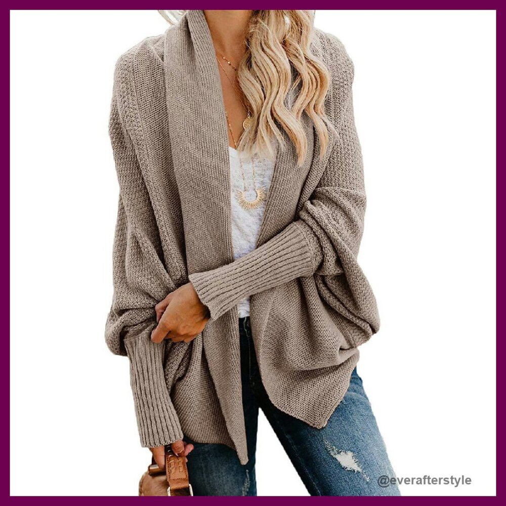 Oversized Chunky Knit Cardigan Batwing Sleeve Slouchy Wrap Kimono Coat